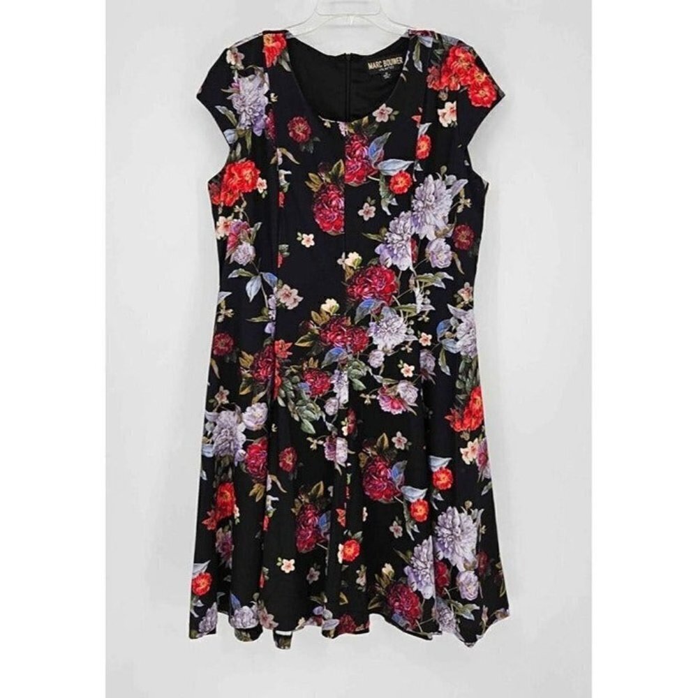 Marc Bouwer Cap Sleeve Scoop Neck Half Lined Fit & Flare Floral Print Dress